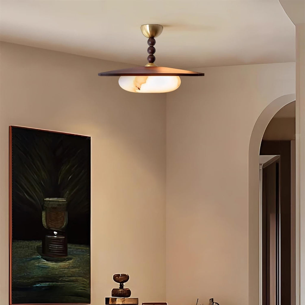Yeste Ceiling Light in Walnut Color and White Alabaster Imitation