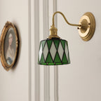 Vintage Tiffany Glass Brass Wall Sconce Lamp 1-Light