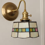 Vintage Tiffany Glass Brass Wall Sconce Lamp 1-Light
