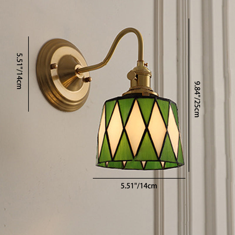 Vintage Tiffany Glass Brass Wall Sconce Lamp 1-Light