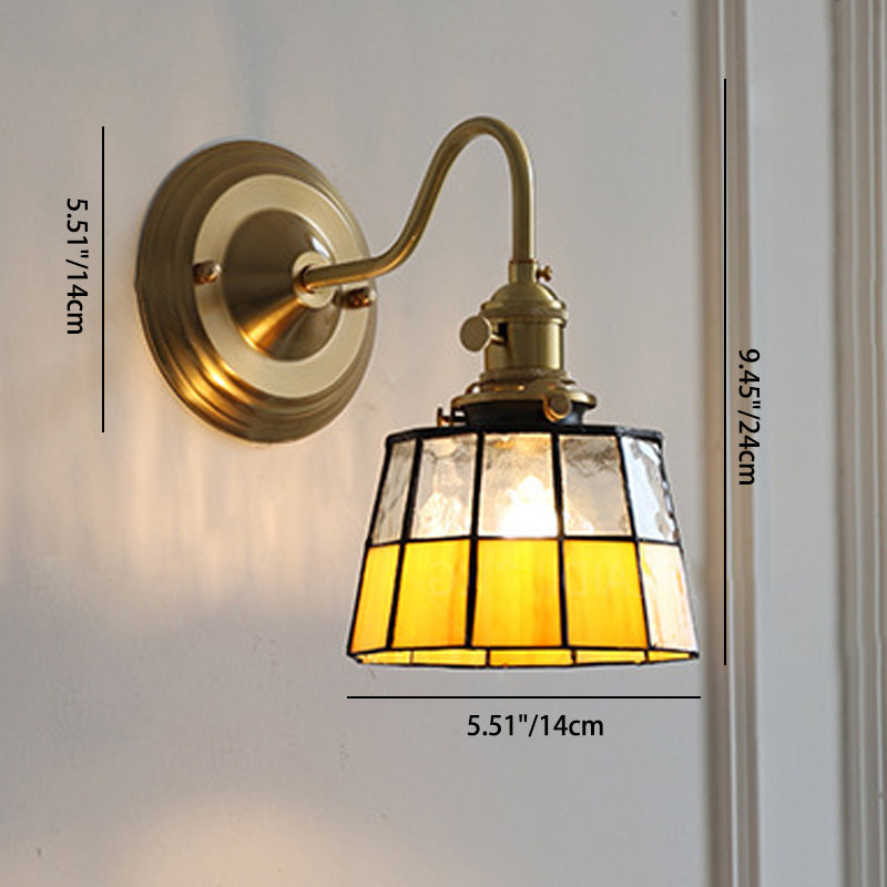 Vintage Tiffany Glass Brass Wall Sconce Lamp 1-Light