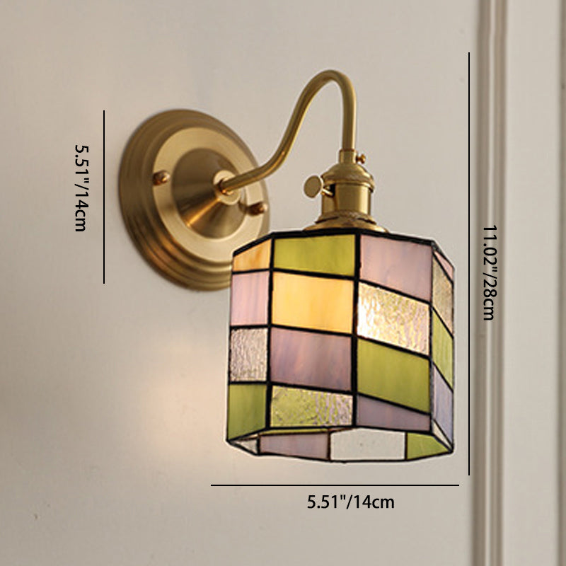 Vintage Tiffany Glass Brass Wall Sconce Lamp 1-Light