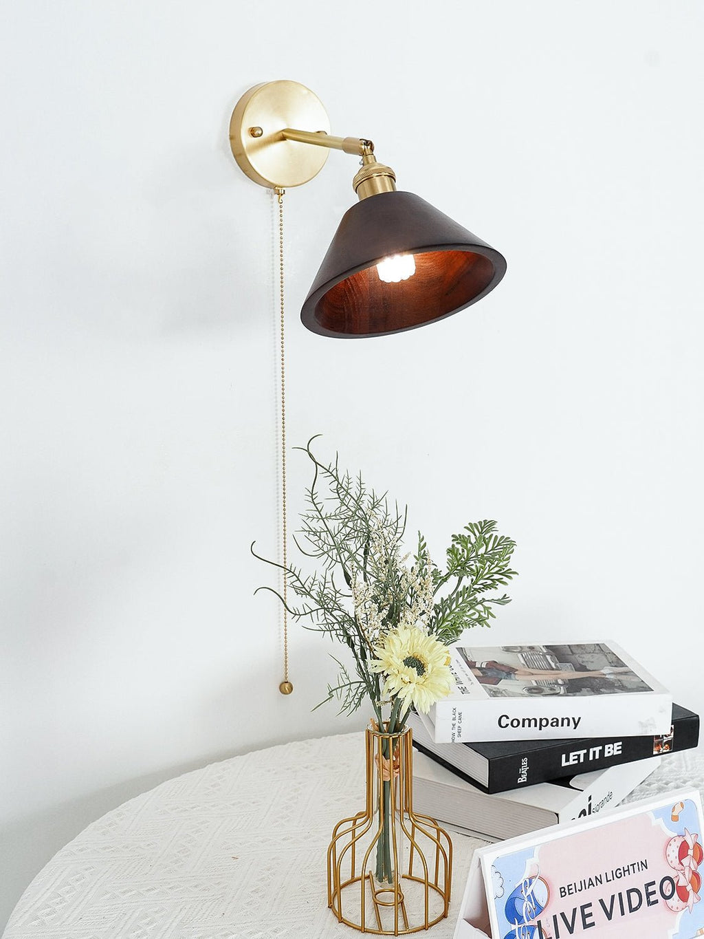 Vintage Dome Wooden Brass Wall Sconce 1-Light