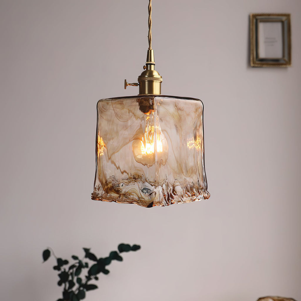Vintage Brass Glass Pendant Lamp