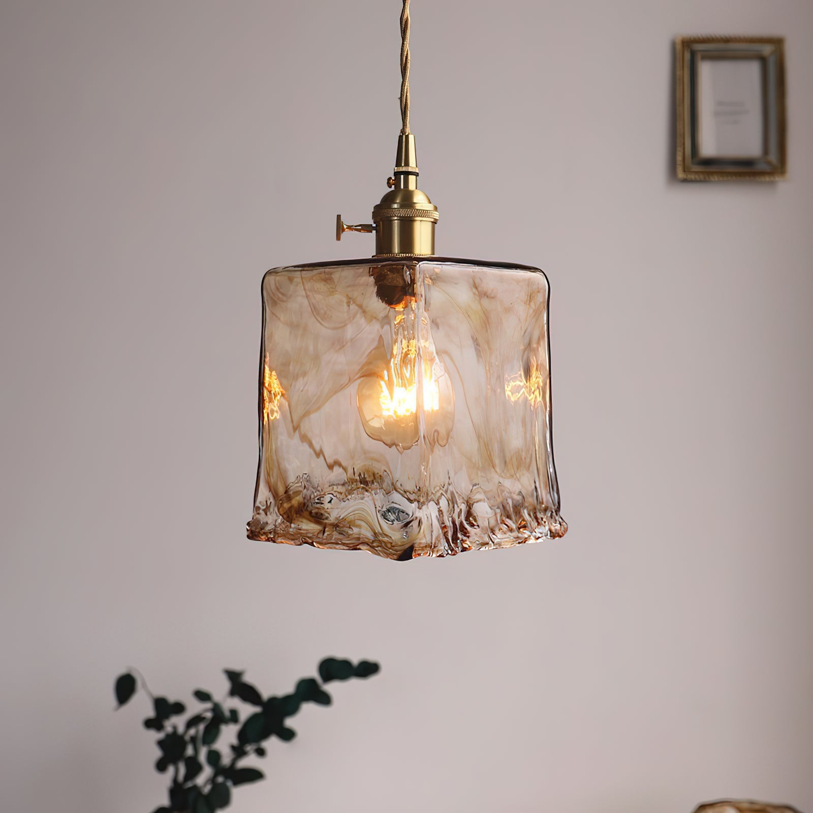 Vintage Brass Glass Pendant Lamp