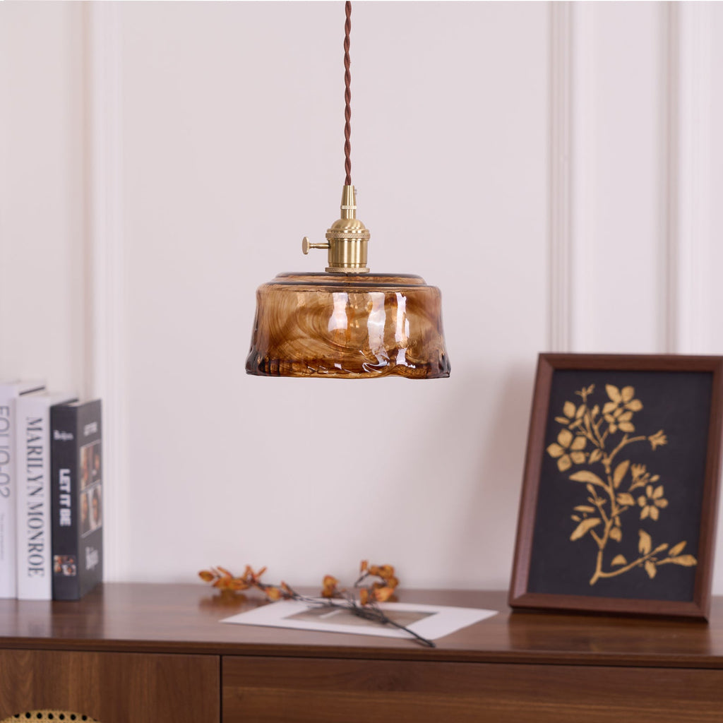 Vintage Brass Glass Pendant Lamp