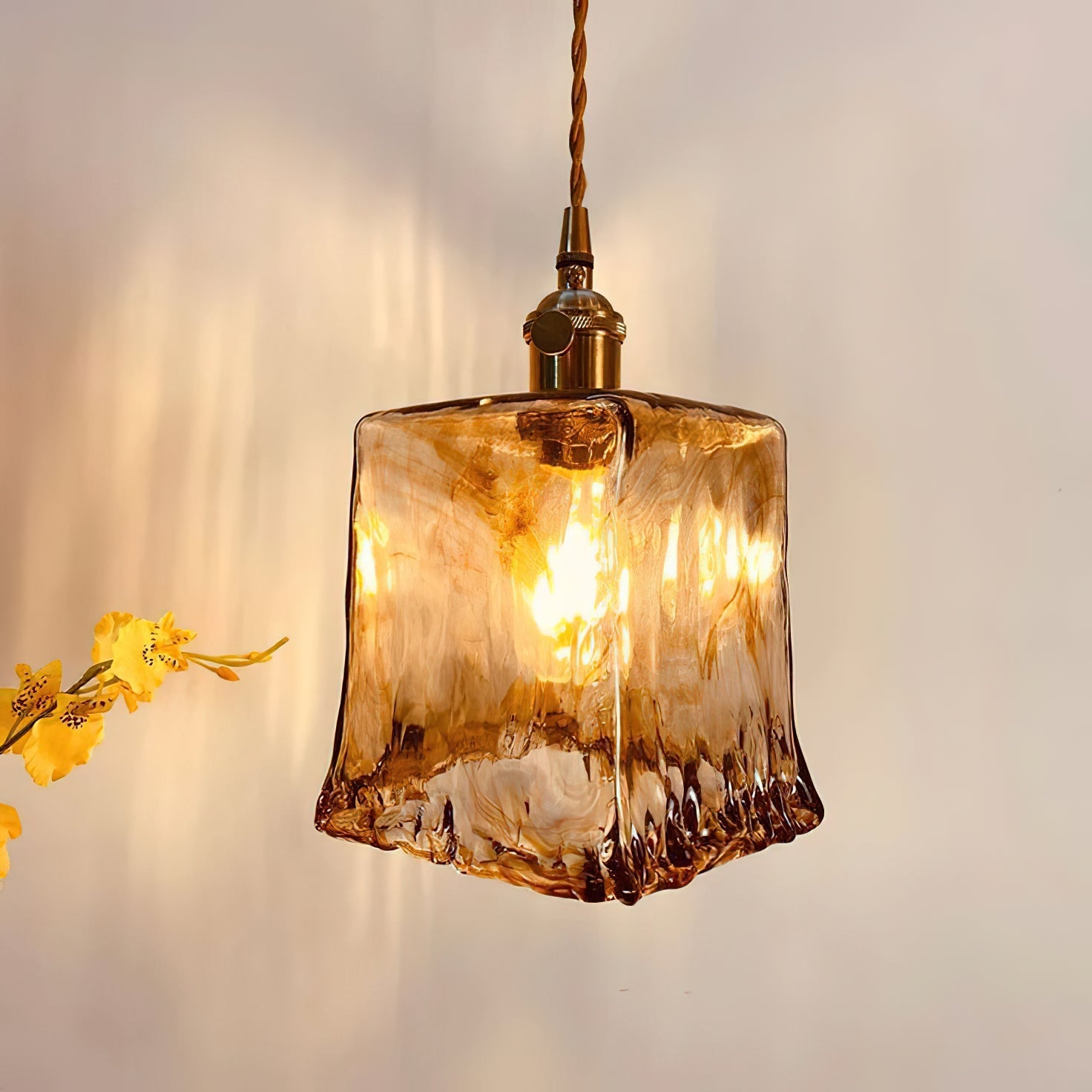 Vintage Brass Glass Pendant Lamp