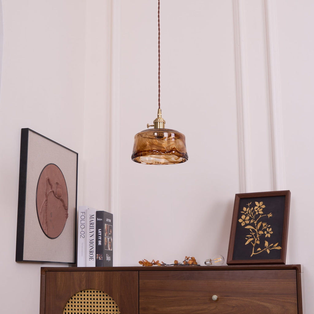 Vintage Brass Glass Pendant Lamp