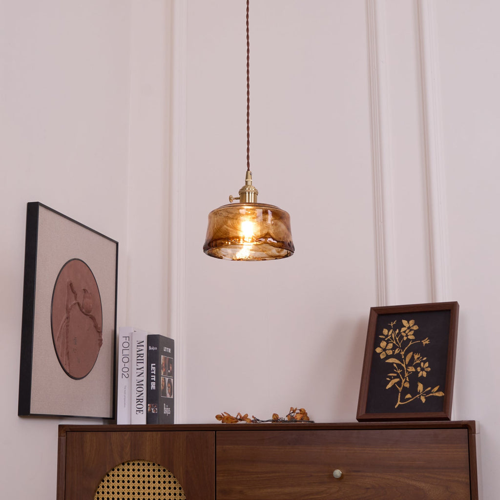 Vintage Brass Glass Pendant Lamp