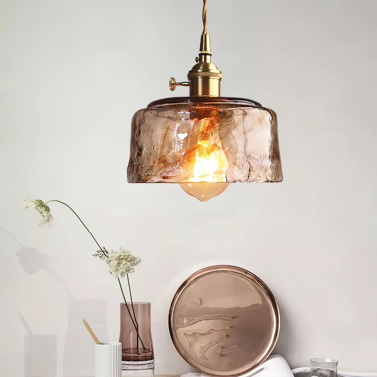 Vintage Brass Glass Pendant Lamp