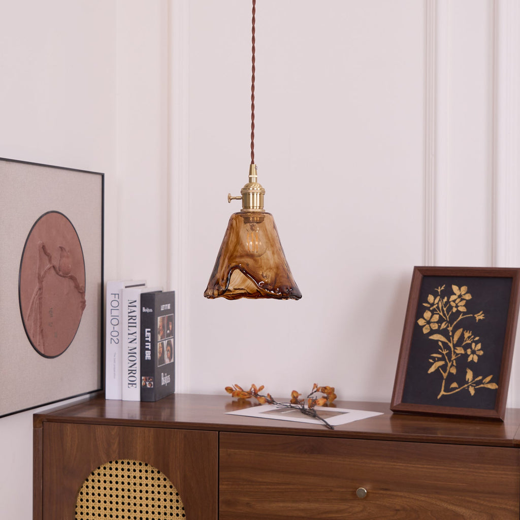 Vintage Brass Glass Pendant Lamp