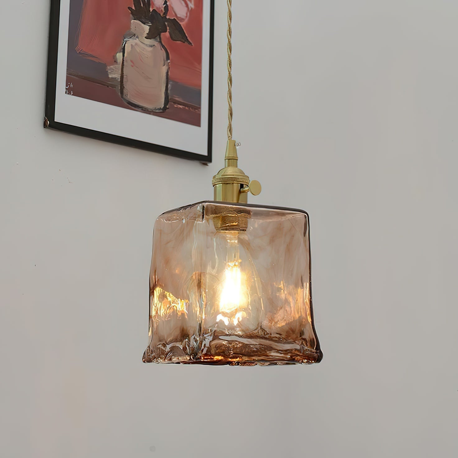 Vintage Brass Glass Pendant Lamp