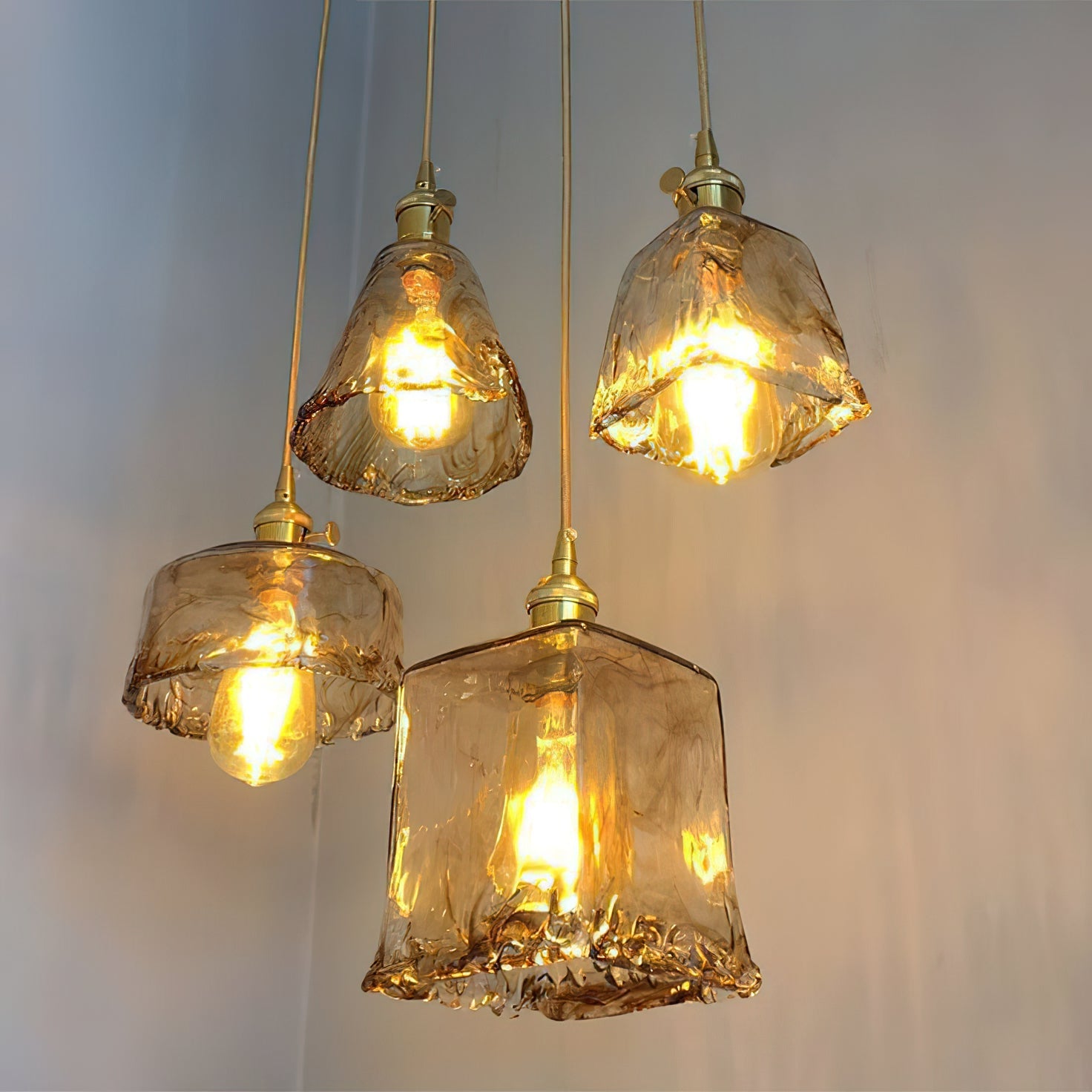 Vintage Brass Glass Pendant Lamp