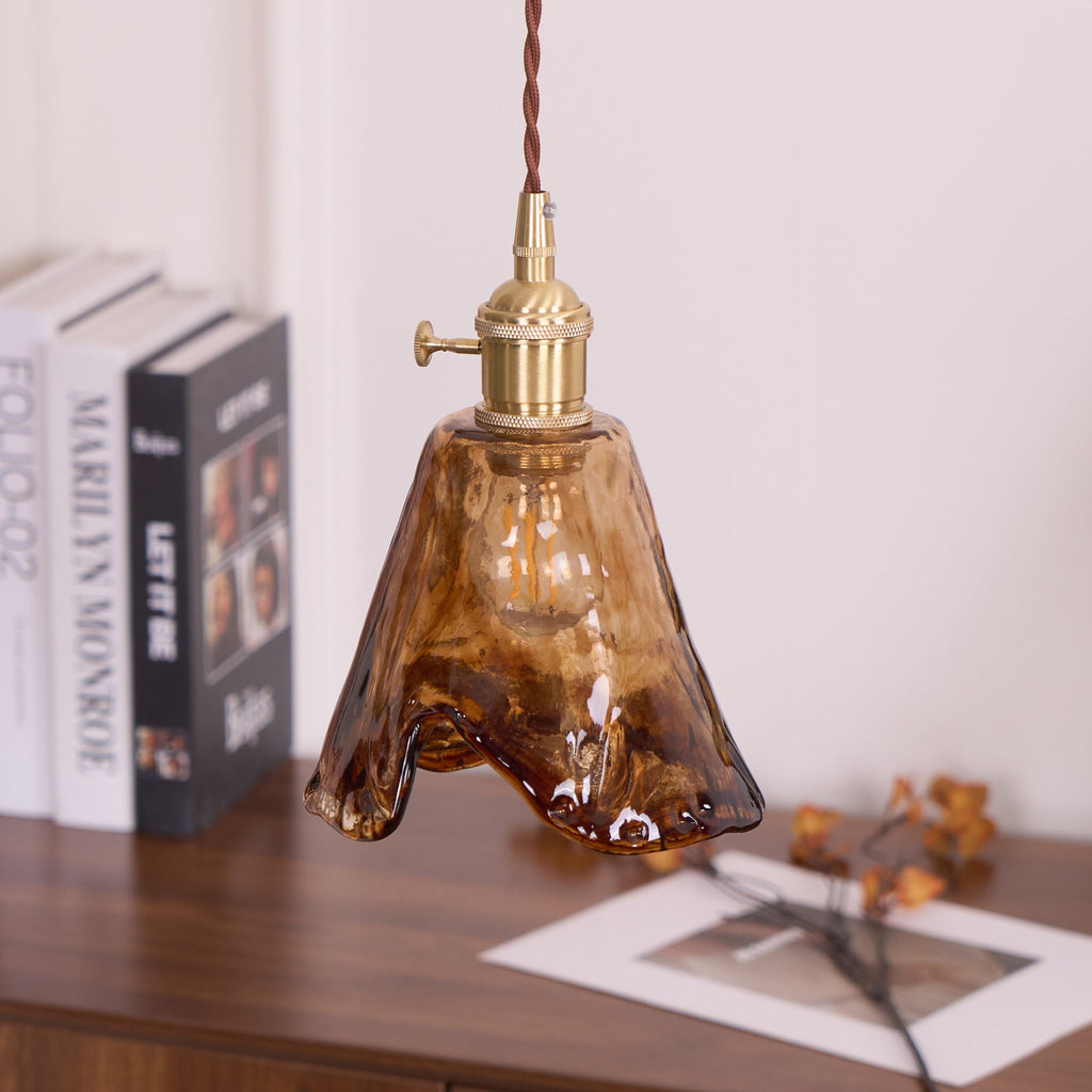 Vintage Brass Glass Pendant Lamp