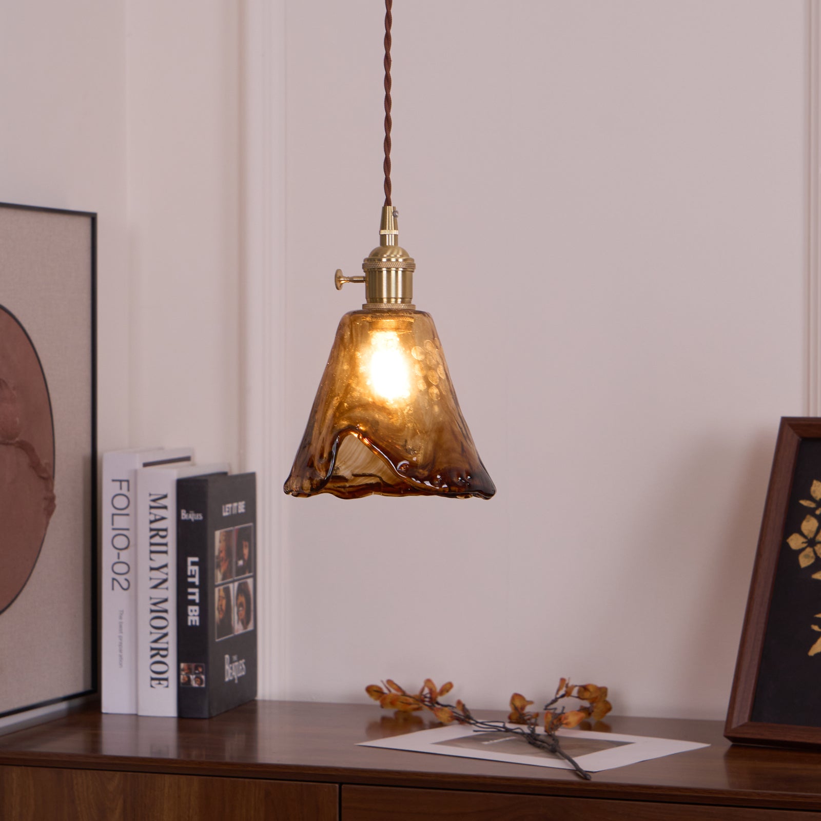 Vintage Brass Glass Pendant Lamp