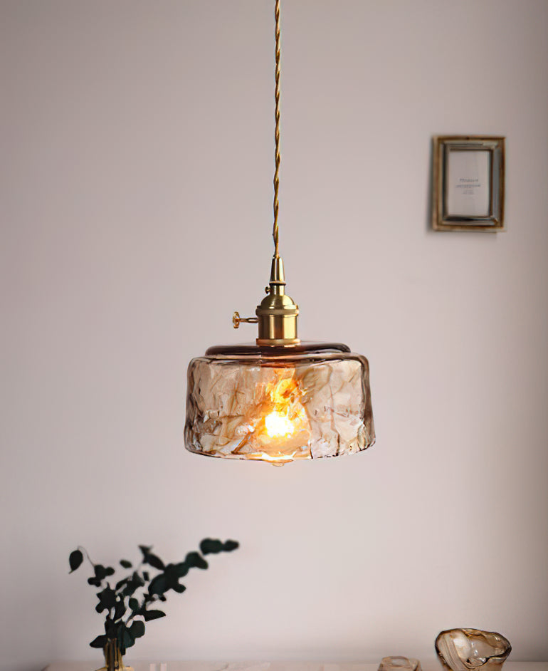 Vintage Brass Glass Pendant Lamp