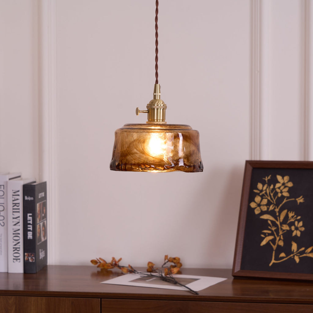 Vintage Brass Glass Pendant Lamp