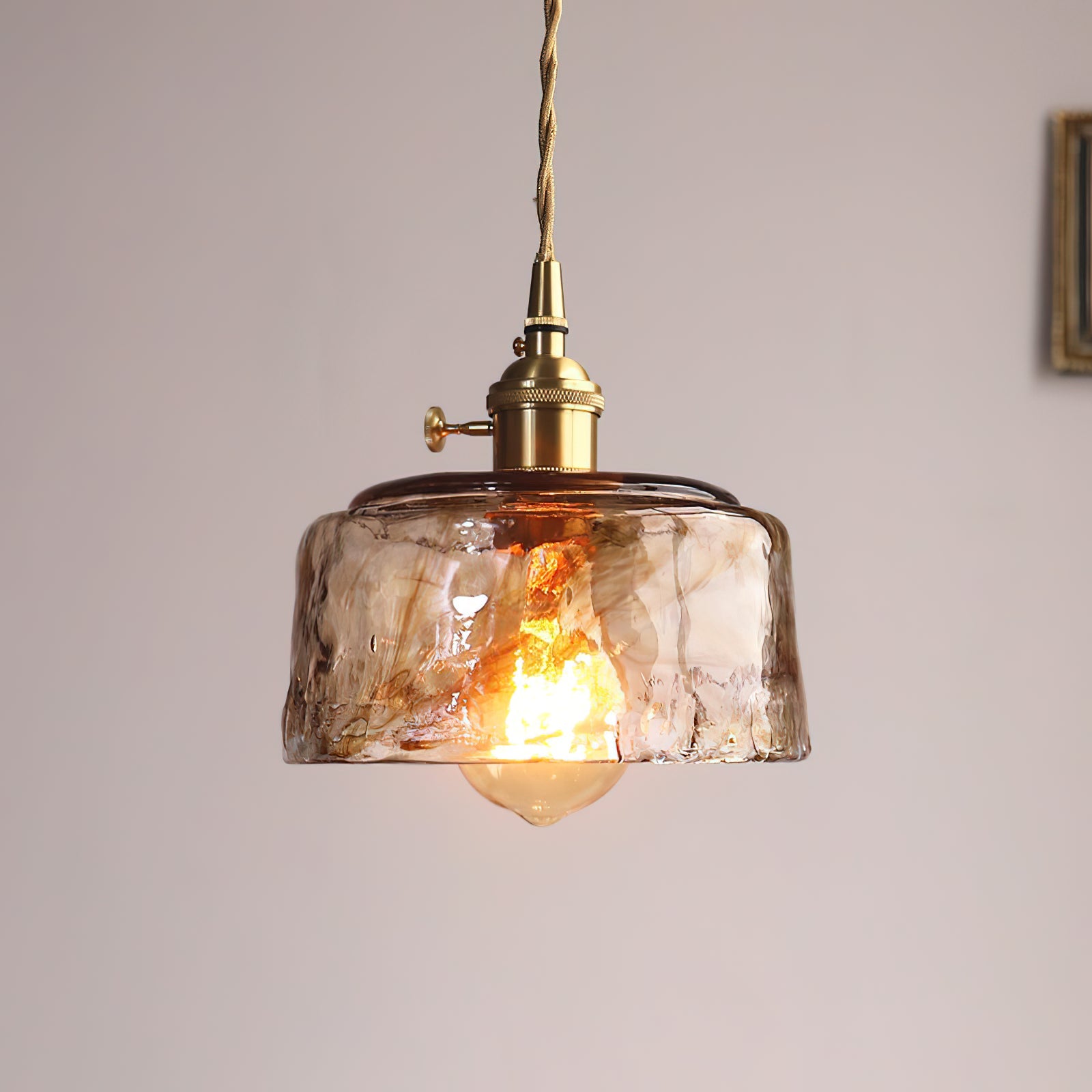 Vintage Brass Glass Pendant Lamp