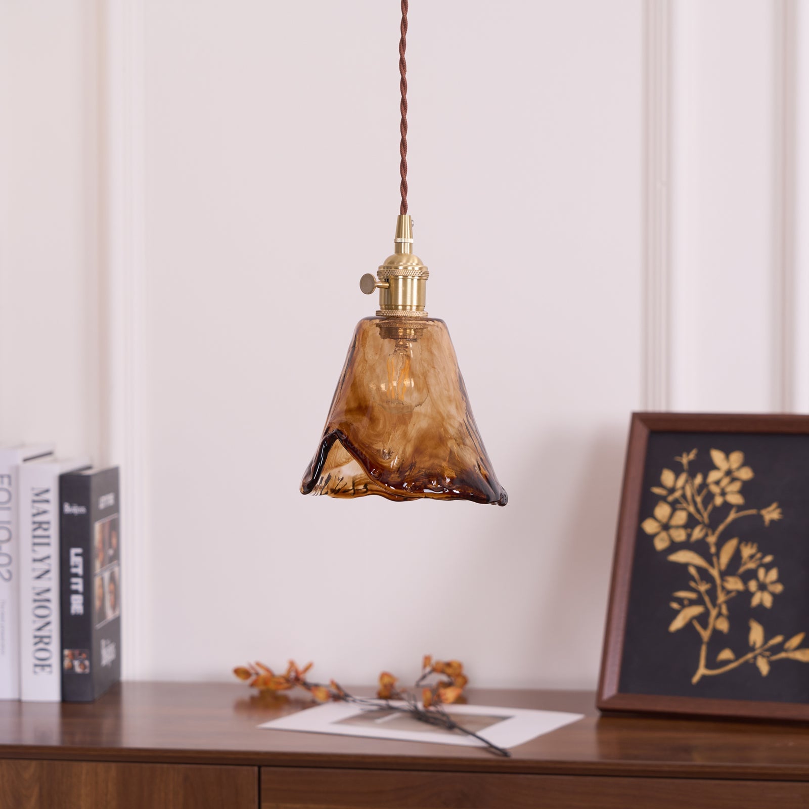 Vintage Brass Glass Pendant Lamp