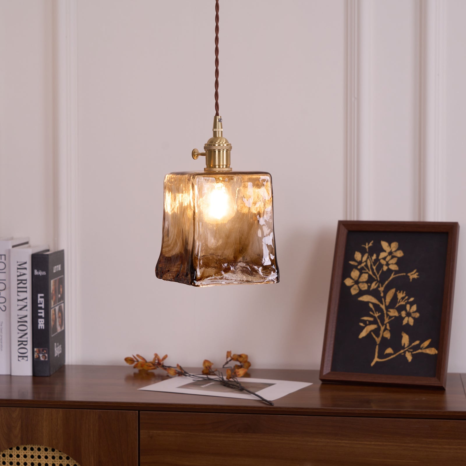 Vintage Brass Glass Pendant Lamp