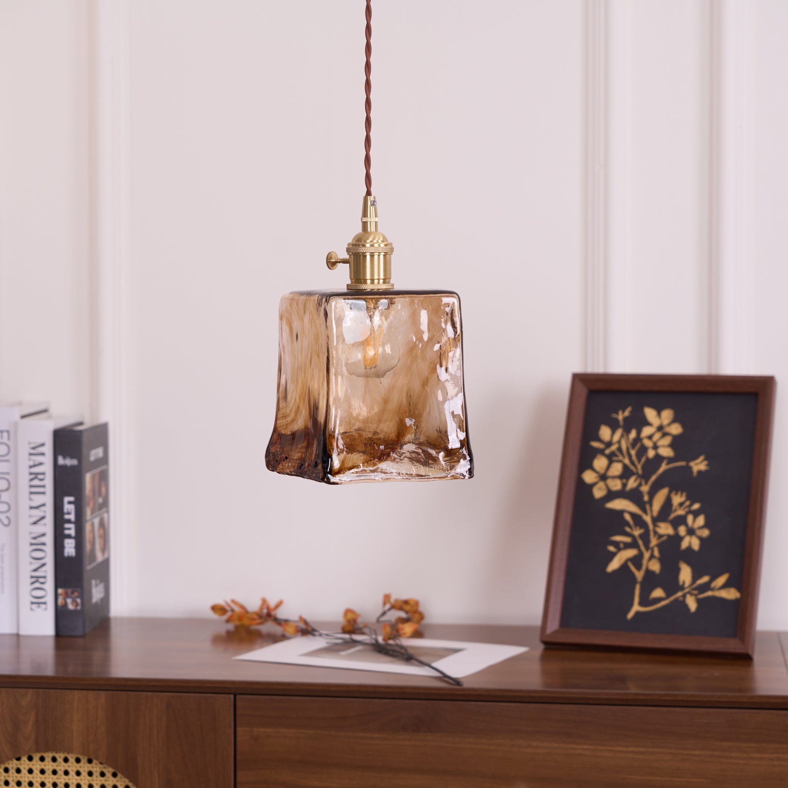 Vintage Brass Glass Pendant Lamp