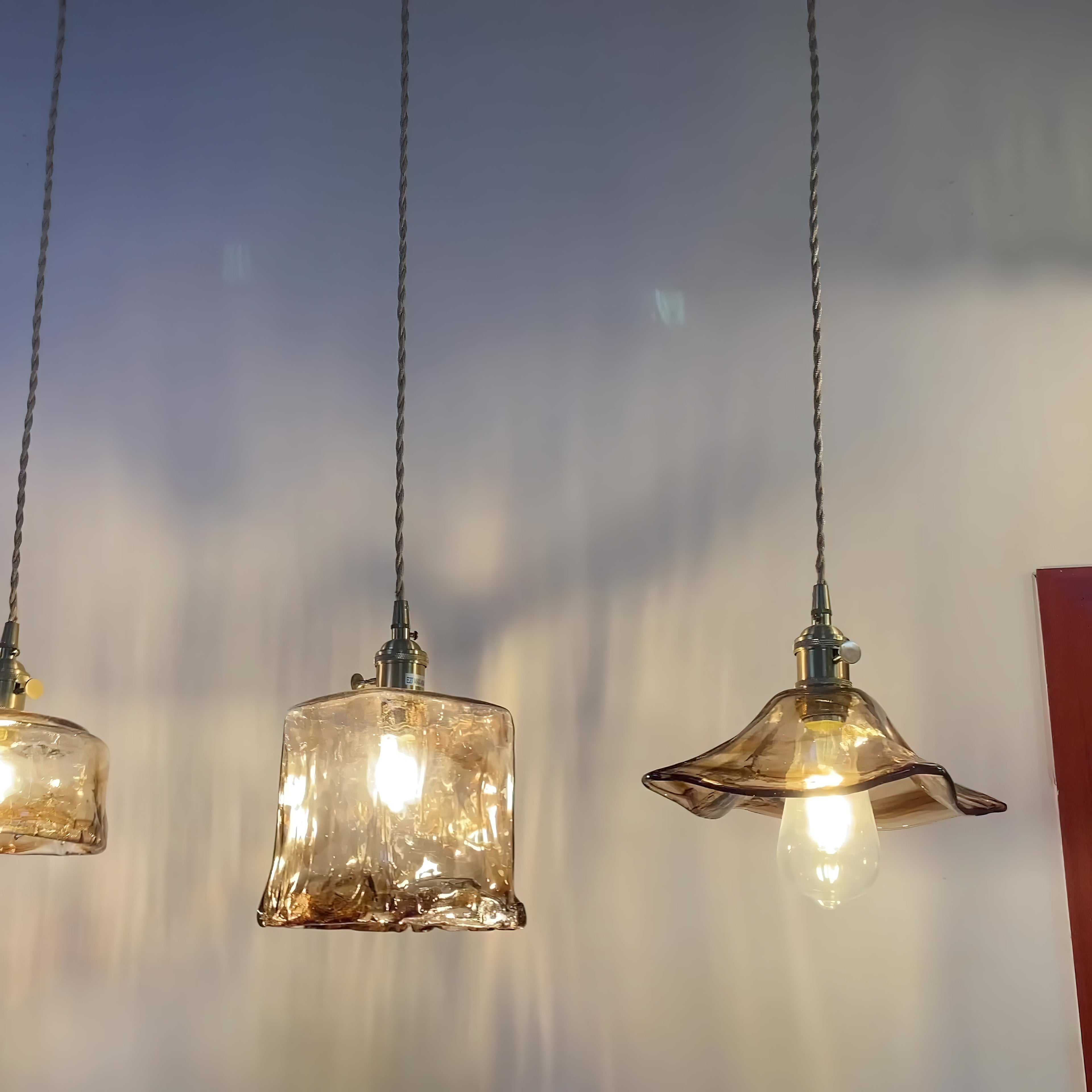 Vintage Brass Glass Pendant Lamp