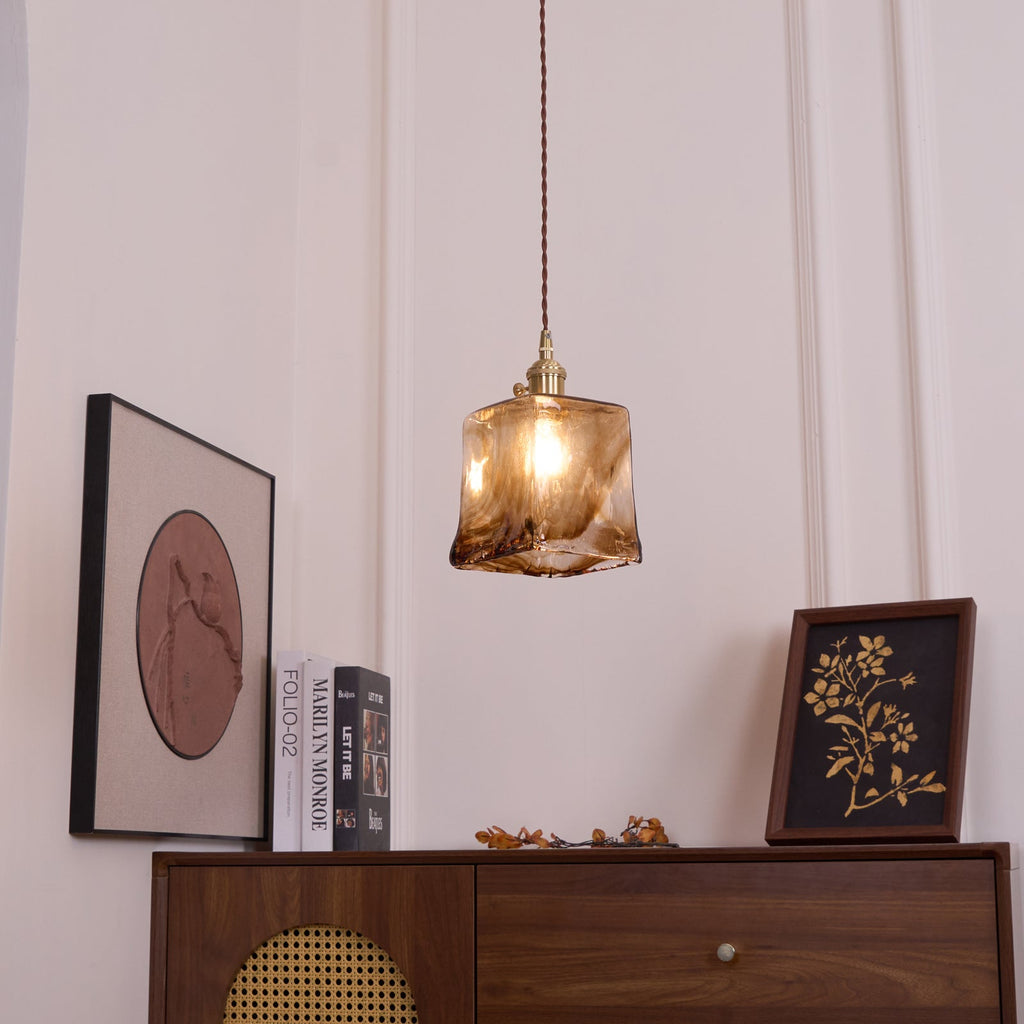 Vintage Brass Glass Pendant Lamp