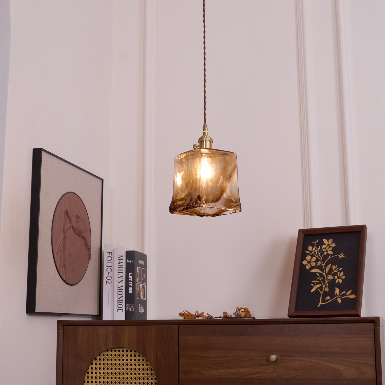 Vintage Brass Glass Pendant Lamp