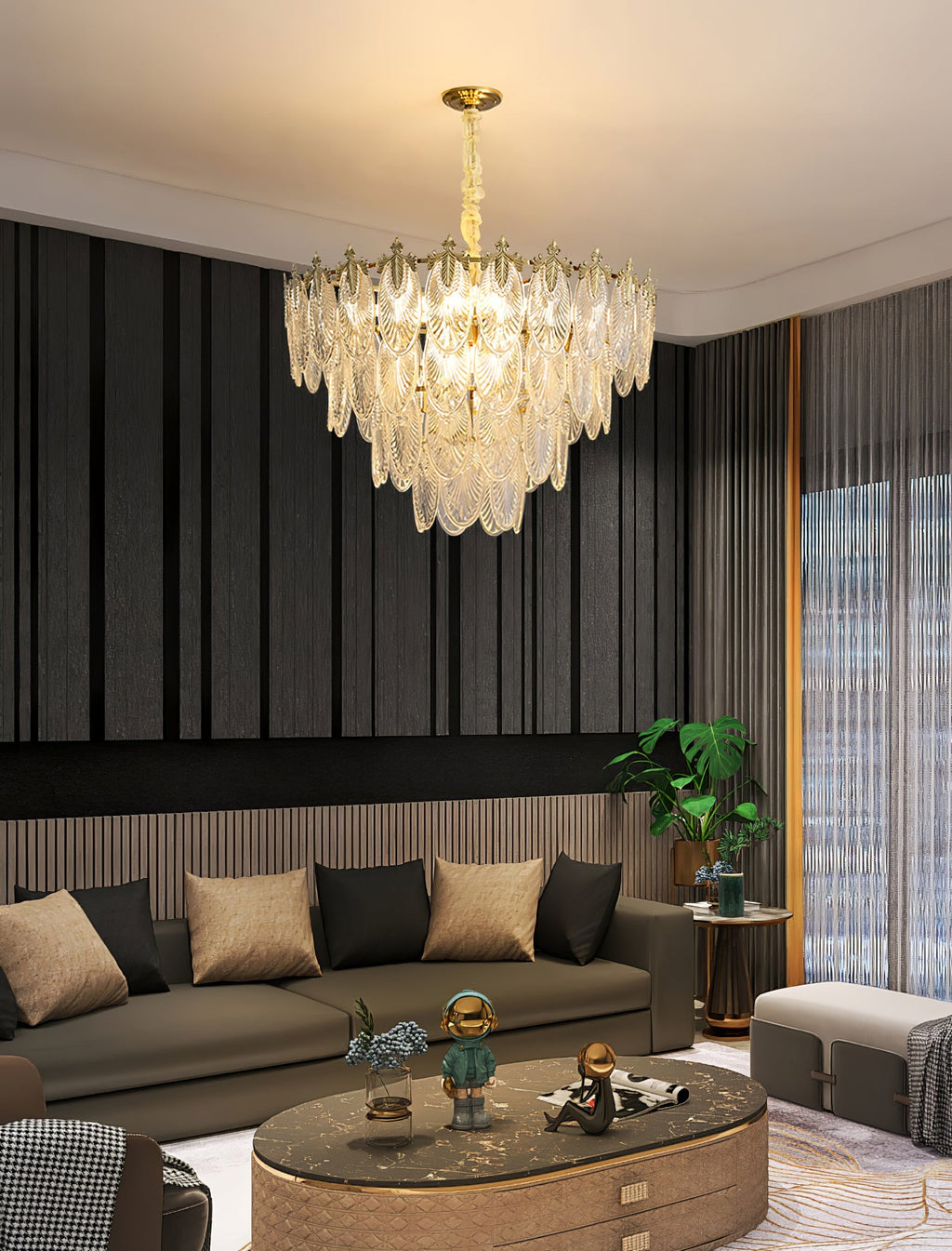 Vintage Glass Leaf Chandelier