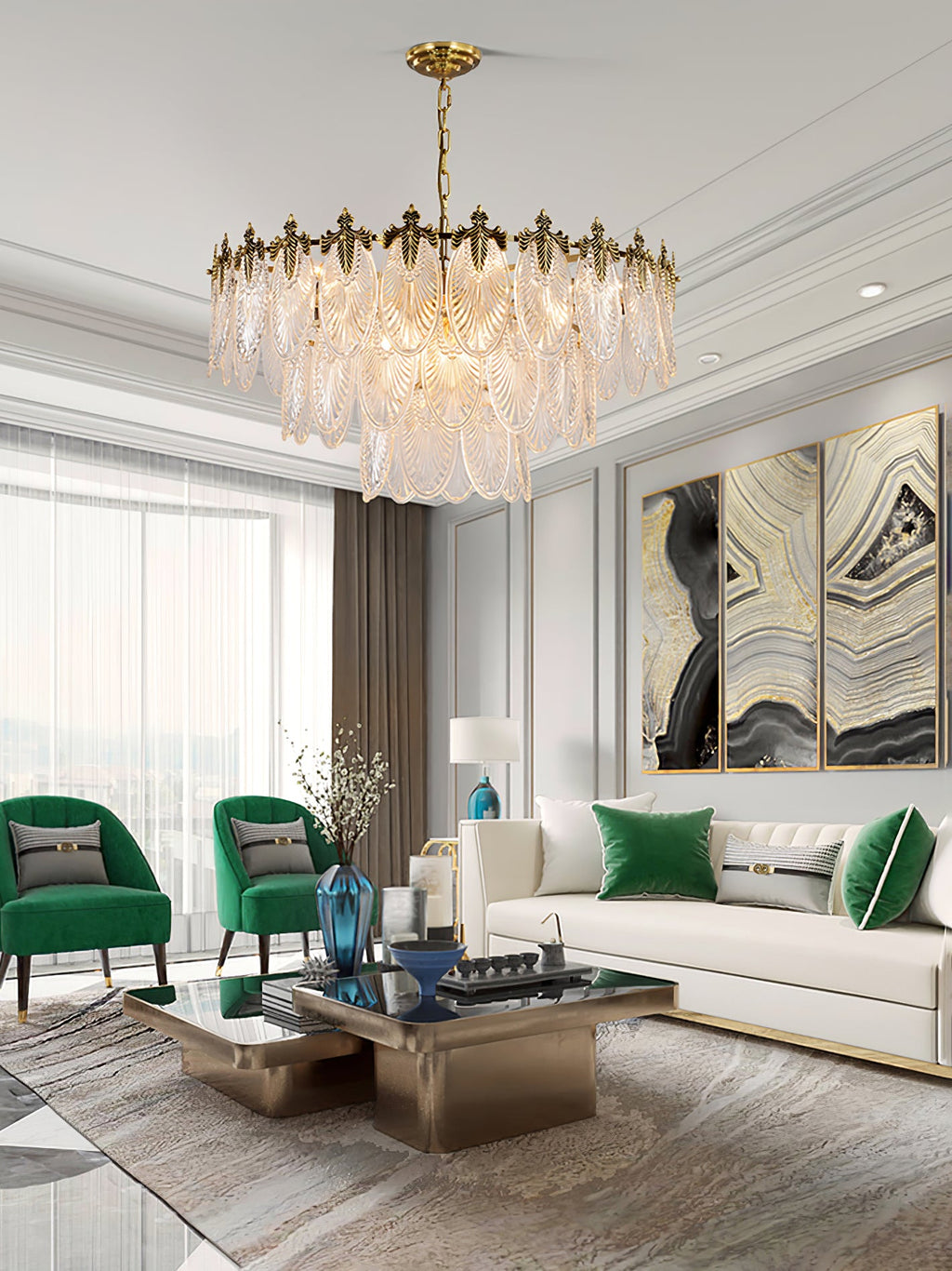 Vintage Glass Leaf Chandelier