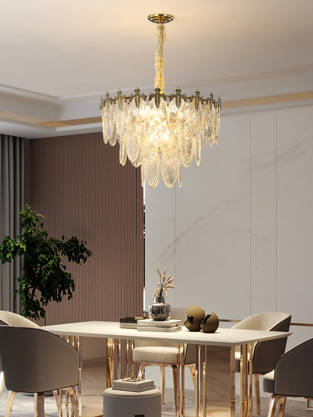 Vintage Glass Leaf Chandelier