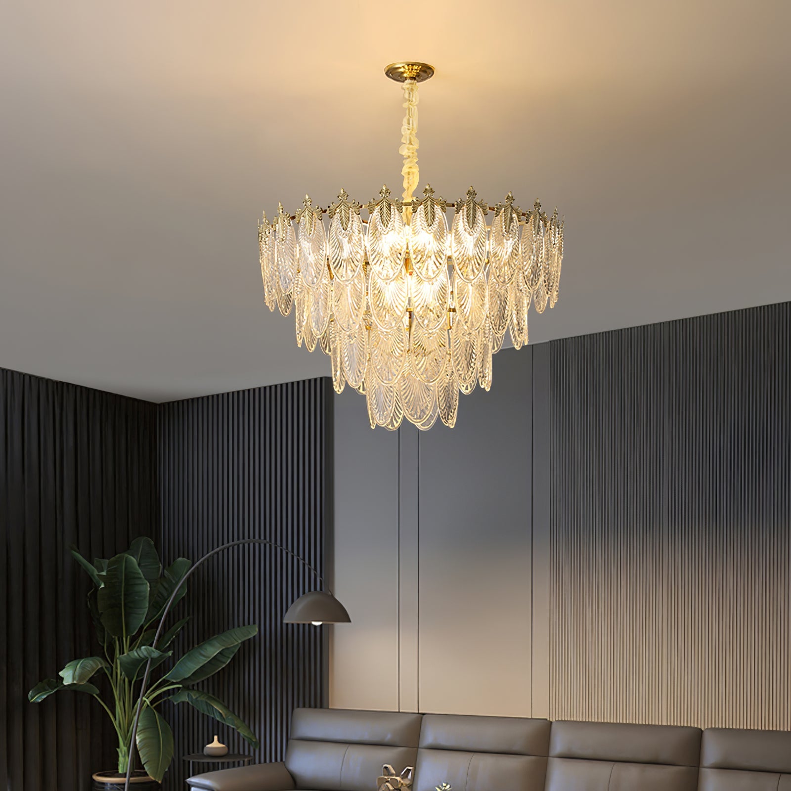 Vintage Glass Leaf Chandelier