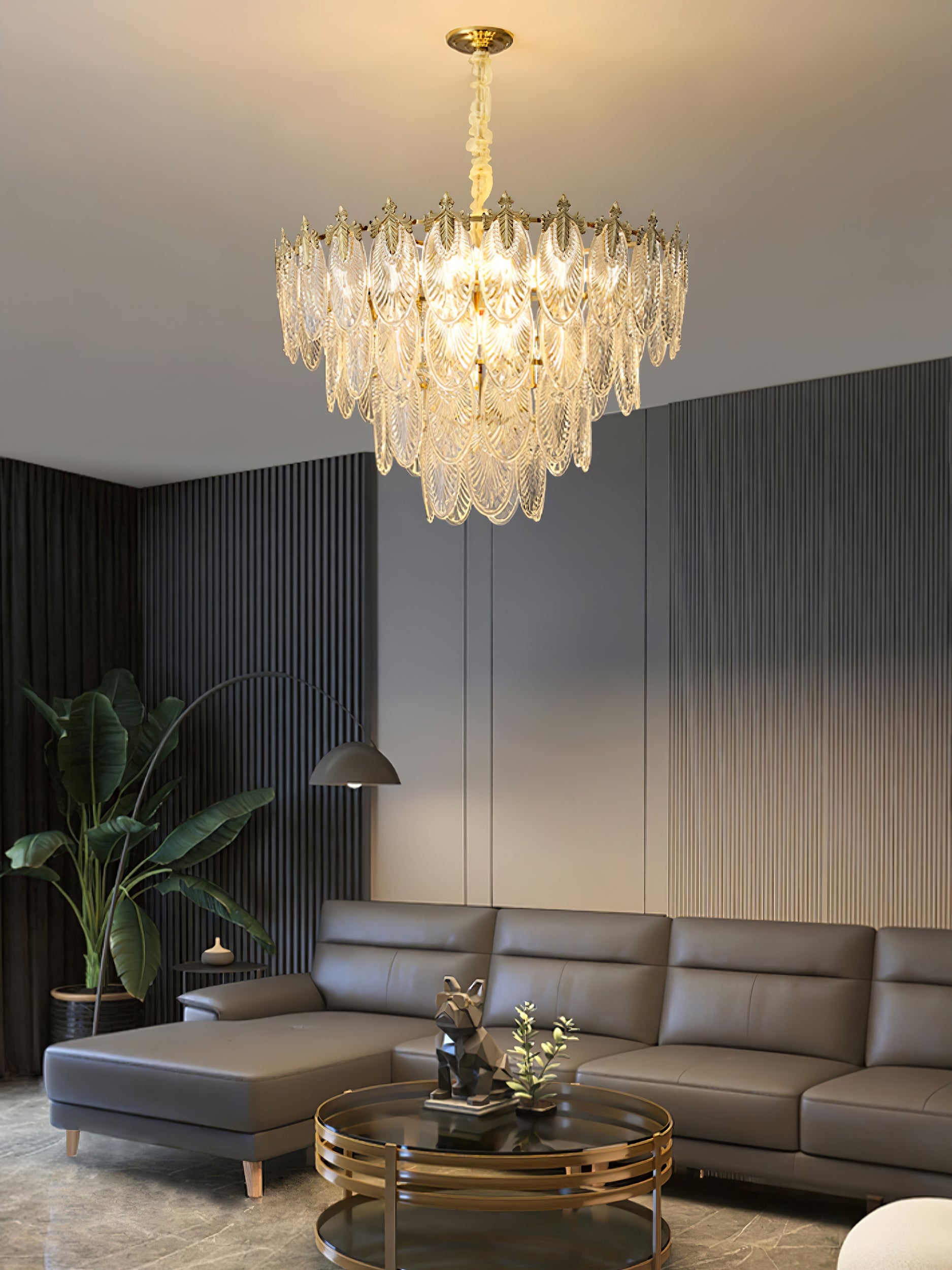 Vintage Glass Leaf Chandelier
