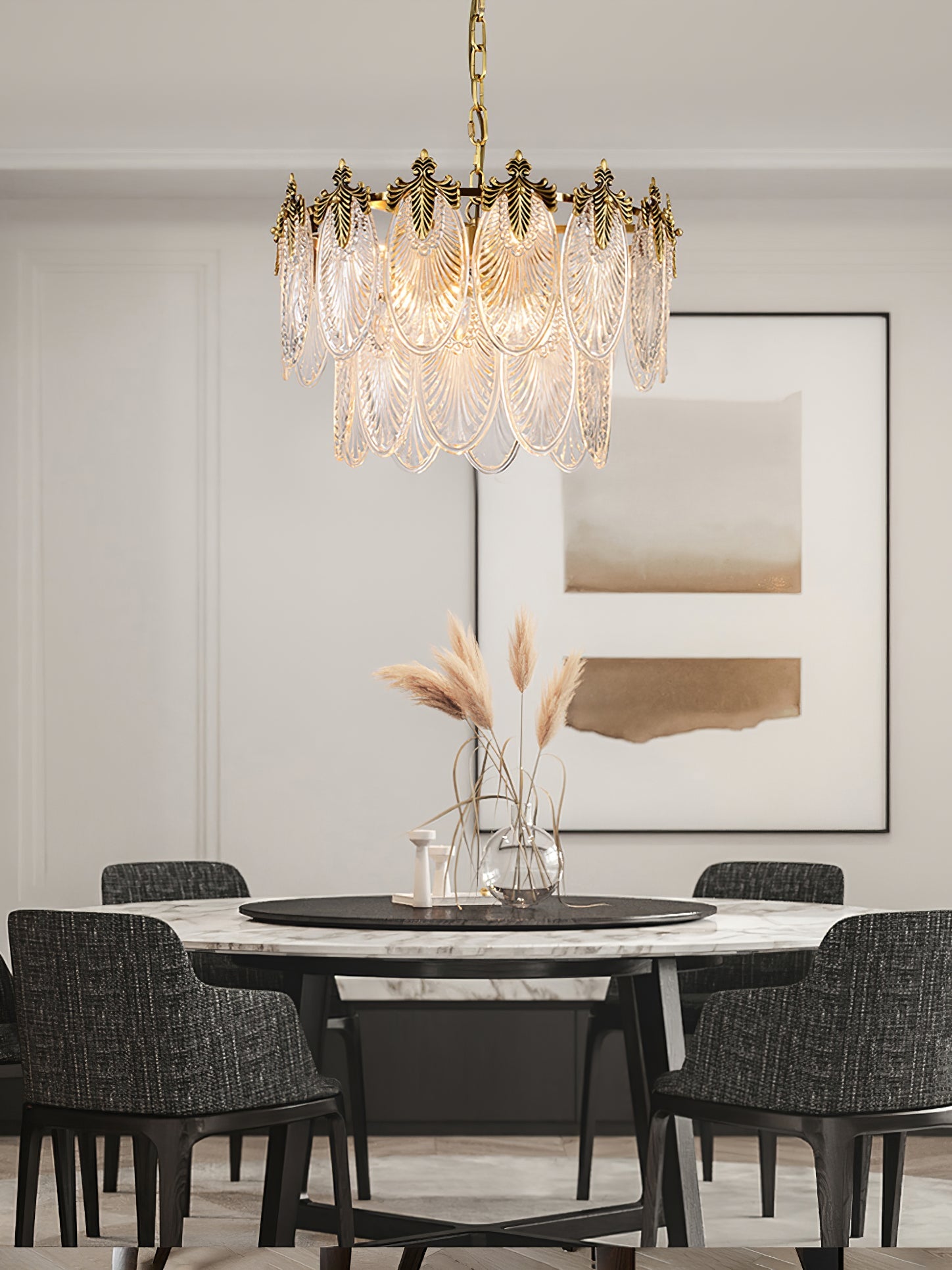 Vintage Glass Leaf Chandelier