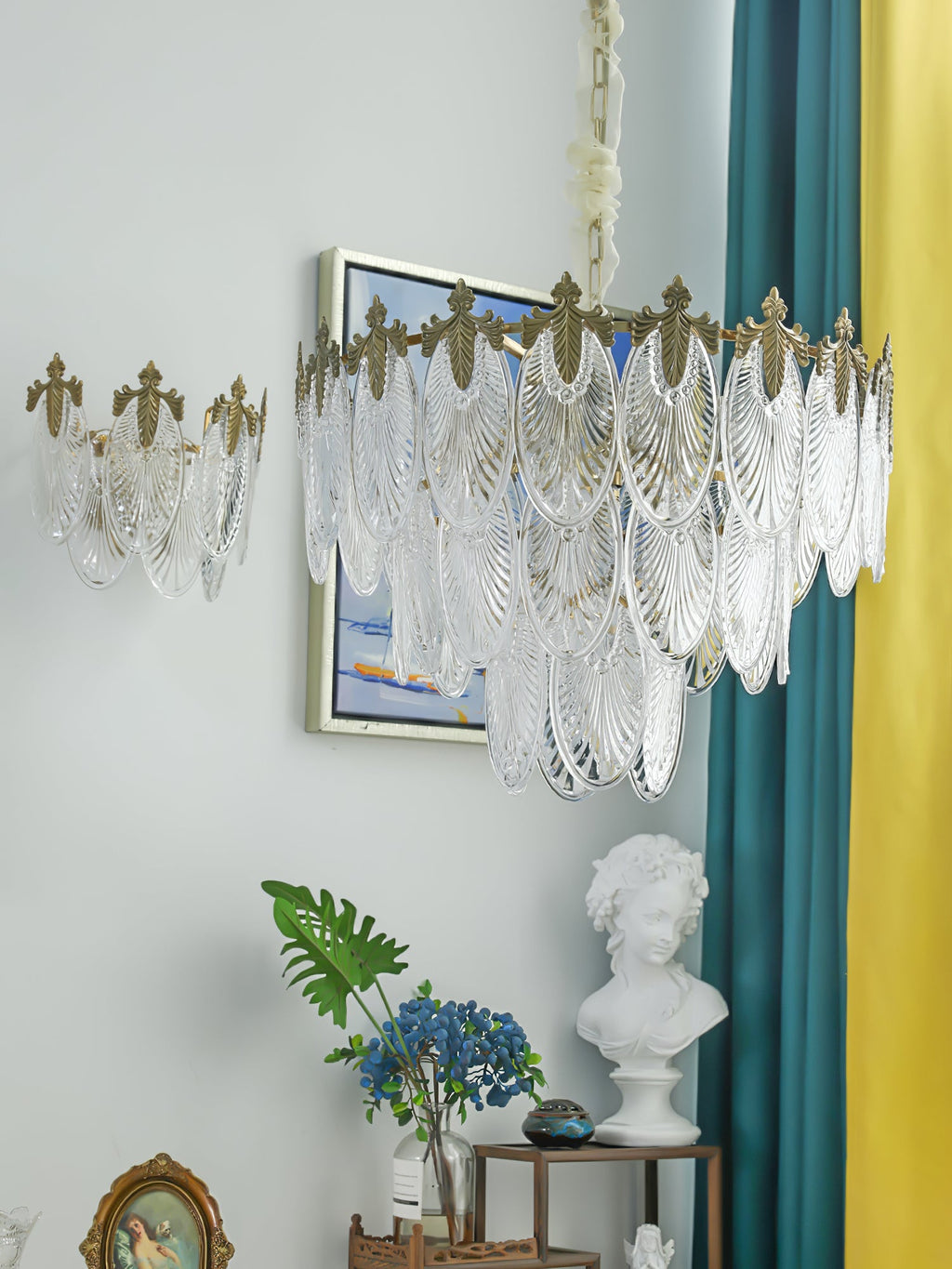 Vintage Glass Leaf Chandelier