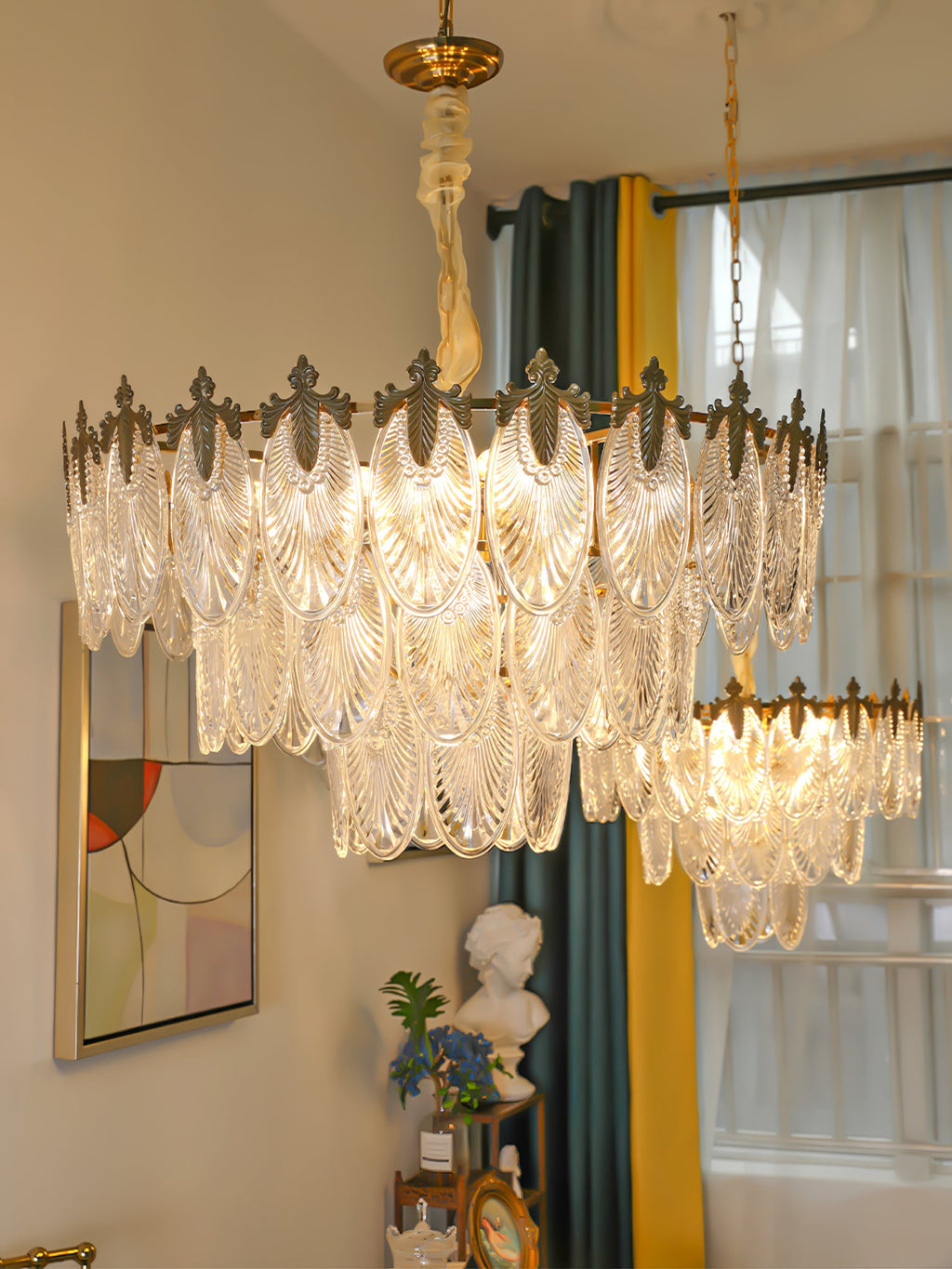 Vintage Glass Leaf Chandelier