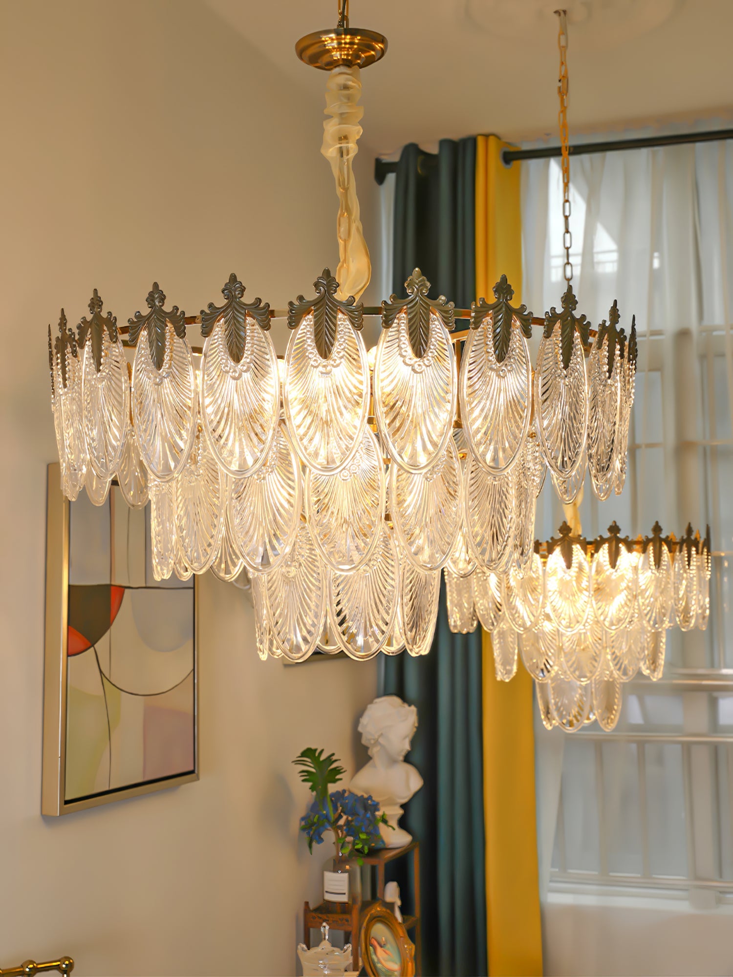 Vintage Glass Leaf Chandelier