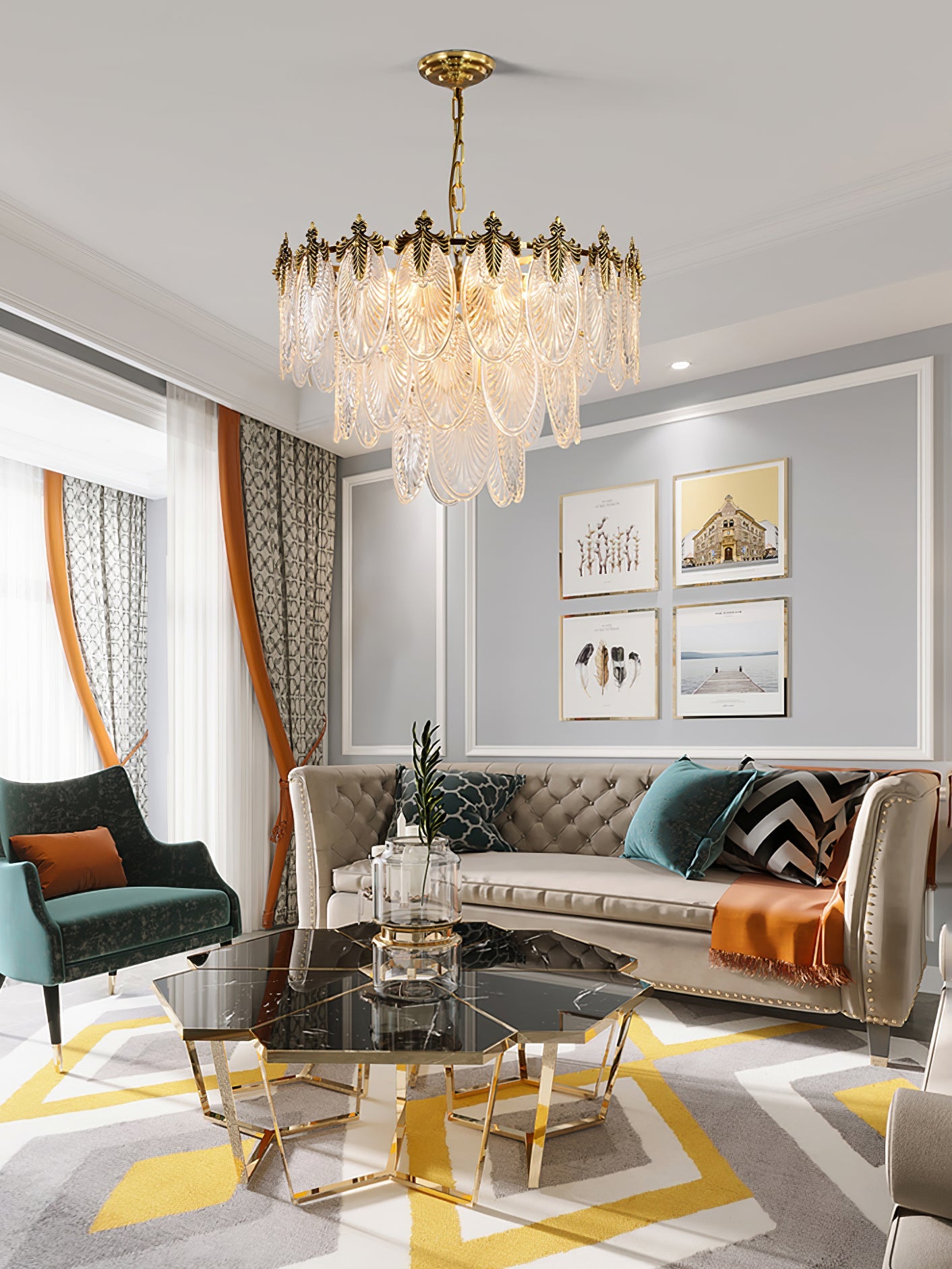 Vintage Glass Leaf Chandelier