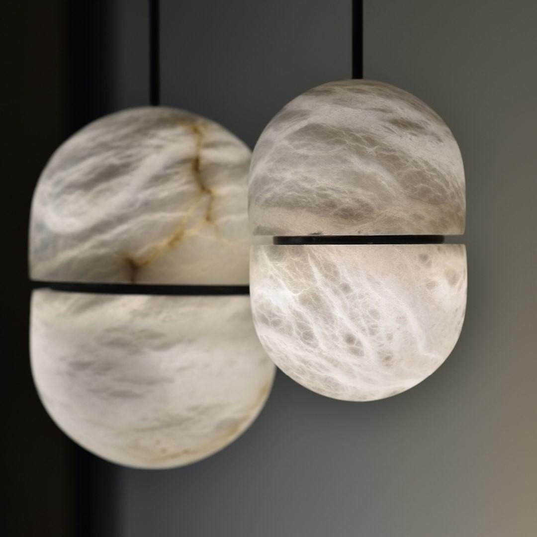 Strata Alabaster Capsule-Shape Pendant Light