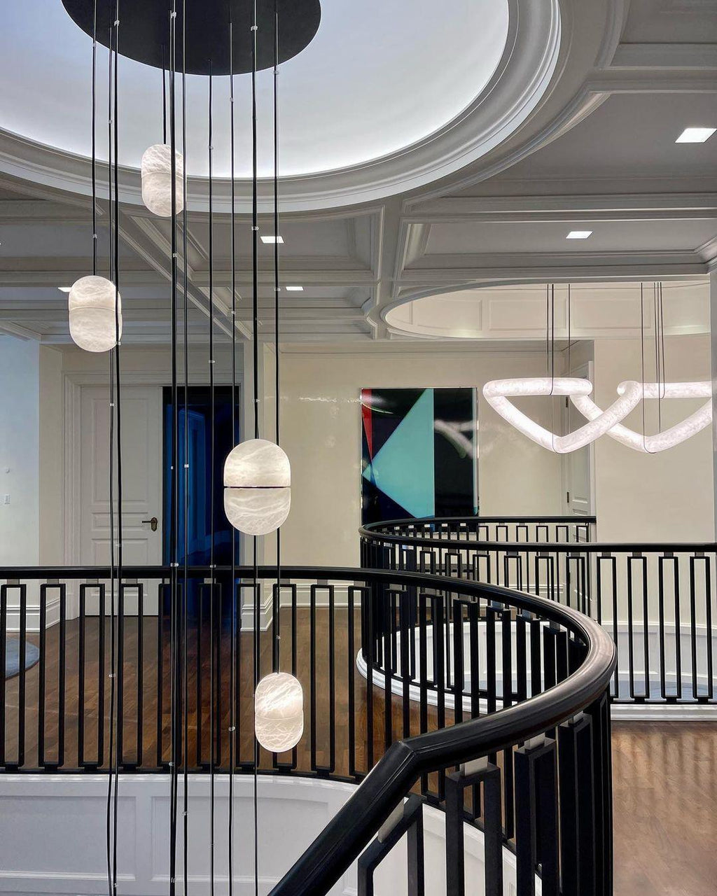Strata Alabaster Capsule-Shape Pendant Light