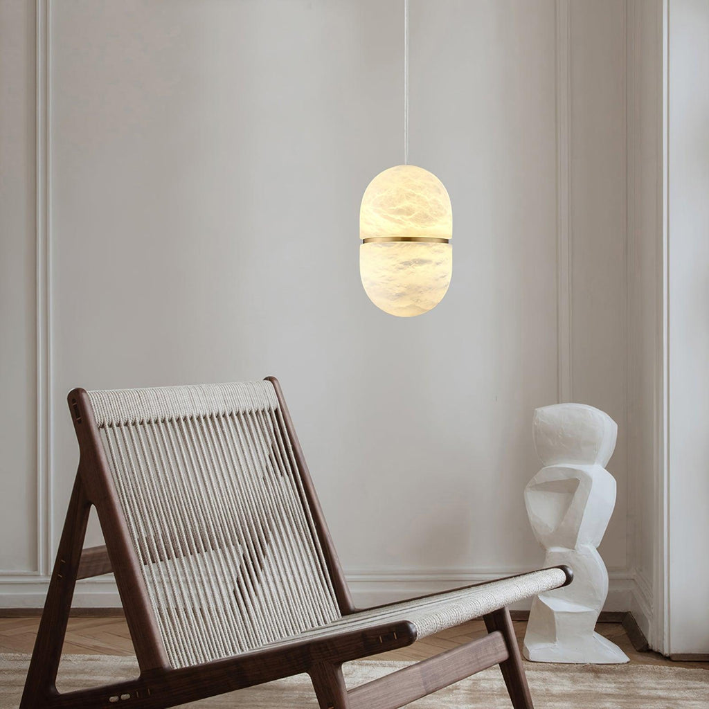 Strata Alabaster Capsule-Shape Pendant Light