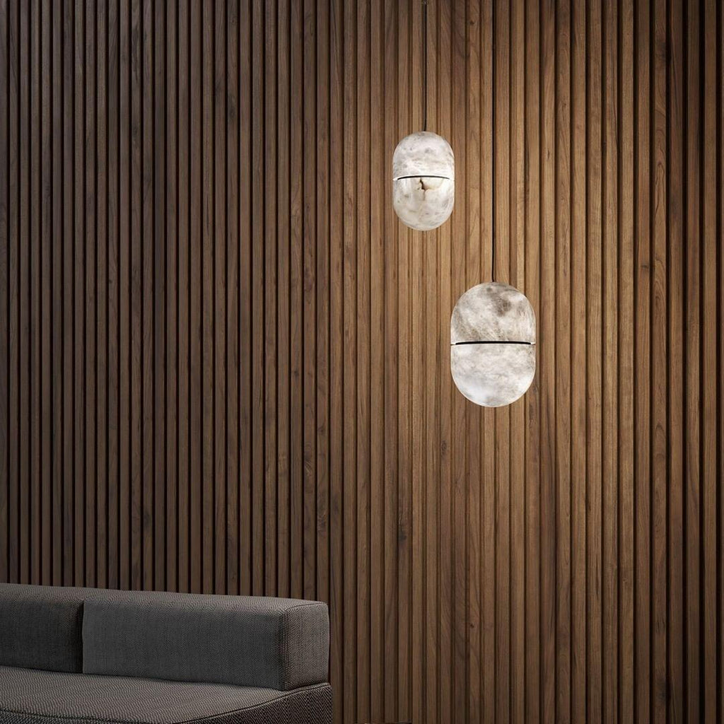 Strata Alabaster Capsule-Shape Pendant Light