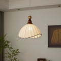 Retro Hanging Lamp with Silk Shade and Wooden Finish