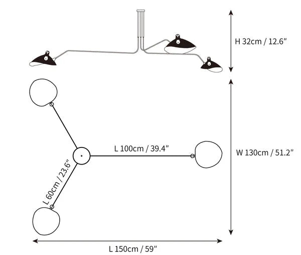 Black Ceiling Lamp with Rotating Arms – Modern Design