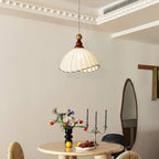 Retro Hanging Lamp with Silk Shade and Wooden Finish