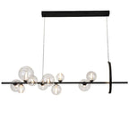 Modern Linear Chandelier – Glass Spheres and Light Ring on Black Frame