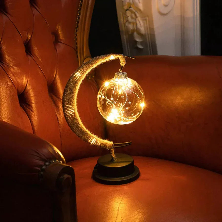 LED Table Lamp with Sphere and Crescent Moon
