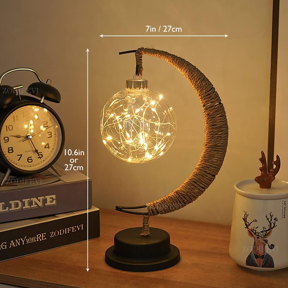 LED Table Lamp with Sphere and Crescent Moon