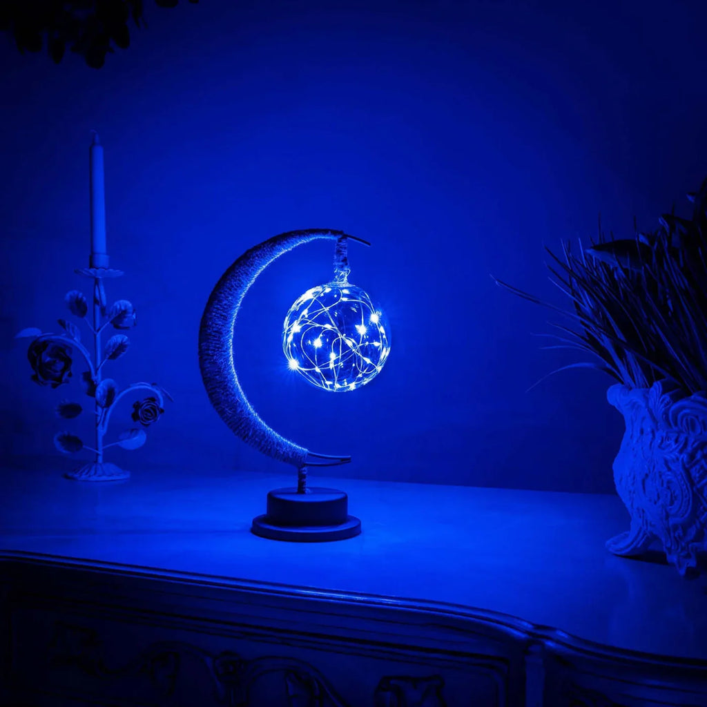 LED Table Lamp with Sphere and Crescent Moon