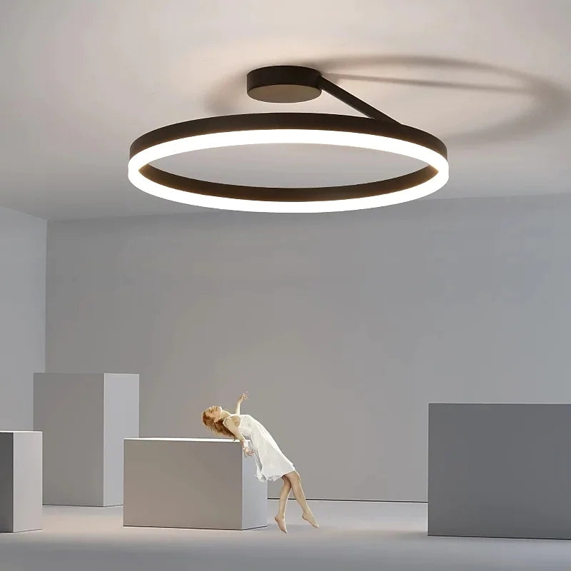 Solen Modern Circle Flush Mount Ceiling Light, Black & White